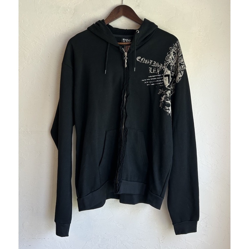 Vintage Y2K Hot Topic Zip Hoodie XXL English Lux NWT Goth Alt Edgy Emo Skull
